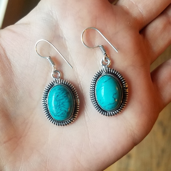 NWOT Silver Turquoise Drop Earrings - Picture 3 of 5